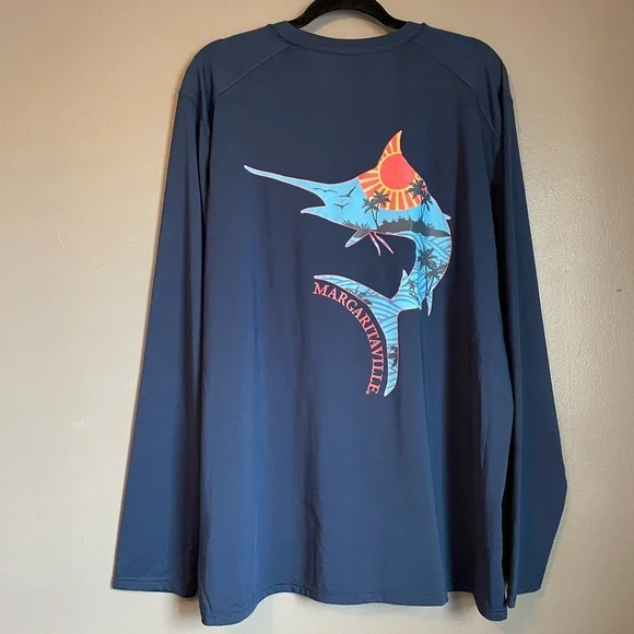 NWT Margaritaville Sz XXL Mens Insignia Blue Long Sleeve Logo Sword Fish Top $30 - Picture 11 of 12
